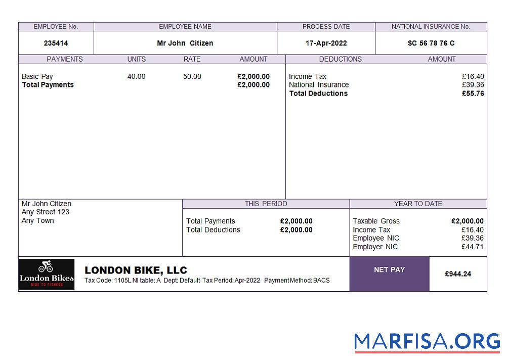 Blank United kingdom biking company employee sheet example